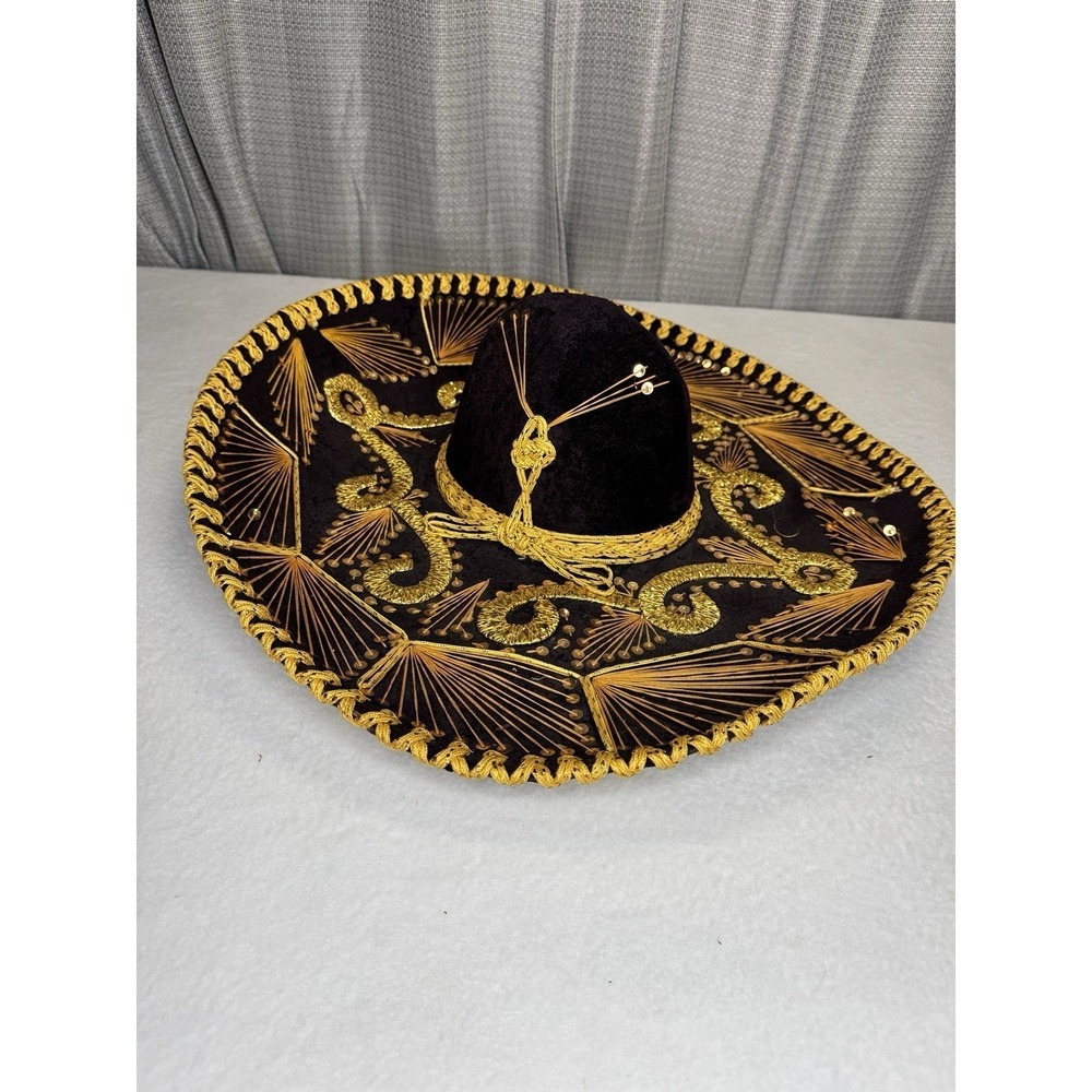 Vintage Authentic Pigalle XXXXXXX Black&Gold Mexican Sombrero Mariachi Hat